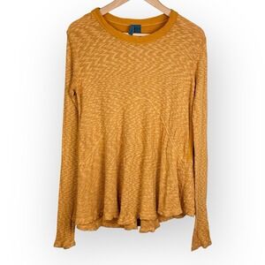 Anthropologie Left Of Center XS/S Scoop Neck‎ Long Sleeve Top Gold Cotton Blend